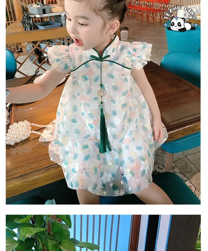 LEZONKIDS - Custom Girls Dress Chinese Style Cheongsam for Kids flamingo Flower Pattern Party Birthday Dress